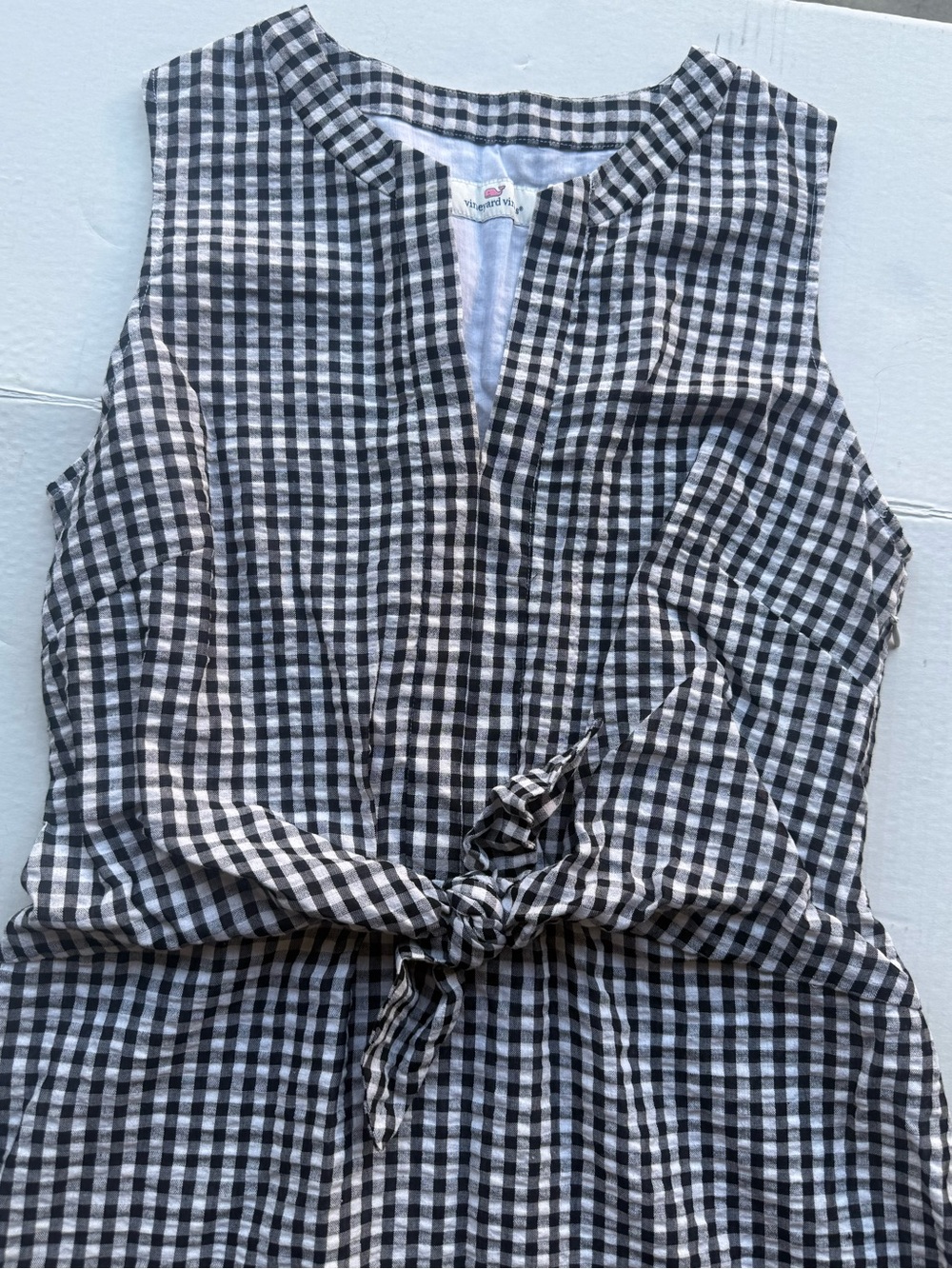 Vineyard Vines Black and White Gingham Tie-Front Sleeveless dress